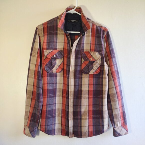 TankFarm & Co Men's Plaid Full Zip Shirt Jacket Shacket Western Size Medium - Picture 2 of 9